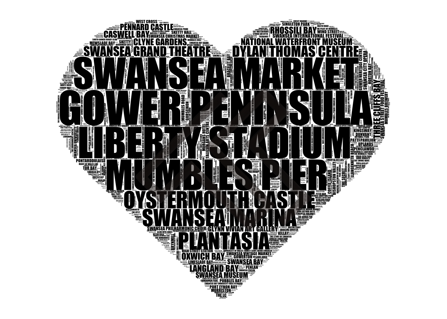 Swansea Bay - Premium Typographic Word Cloud Prints, Posters & Gifts