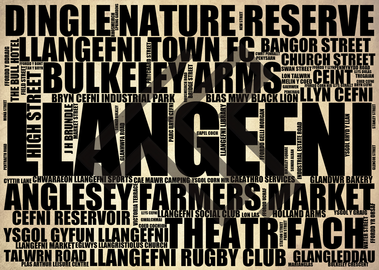 Llangefni - Premium Typographic Word Cloud Prints, Posters & Gifts