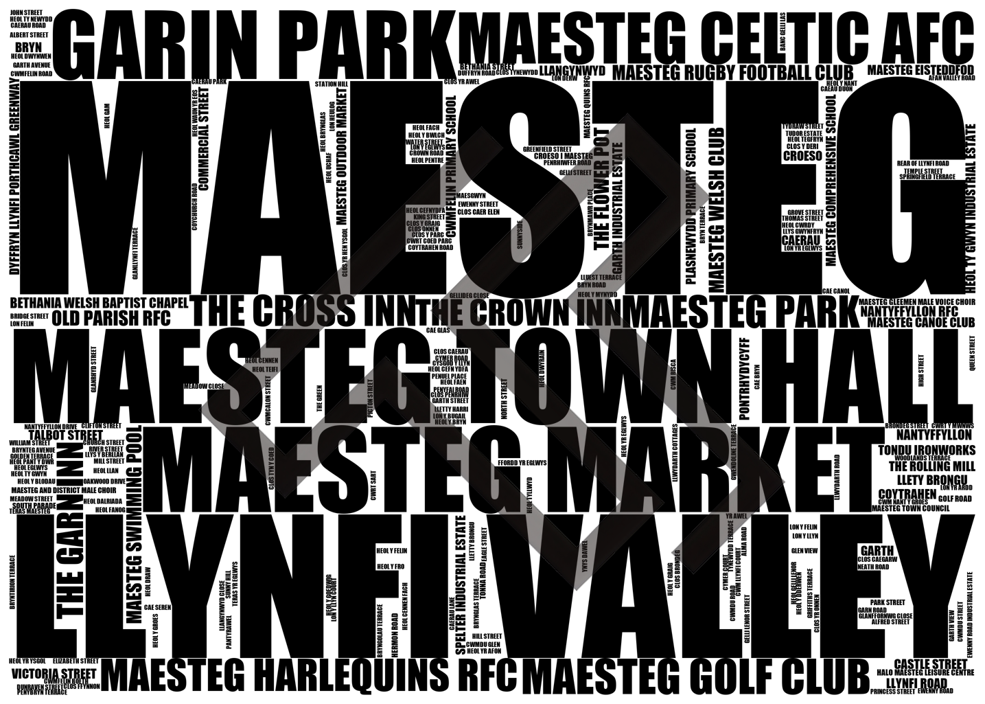 Maesteg - Premium Typographic Word Cloud Prints, Posters & Gifts