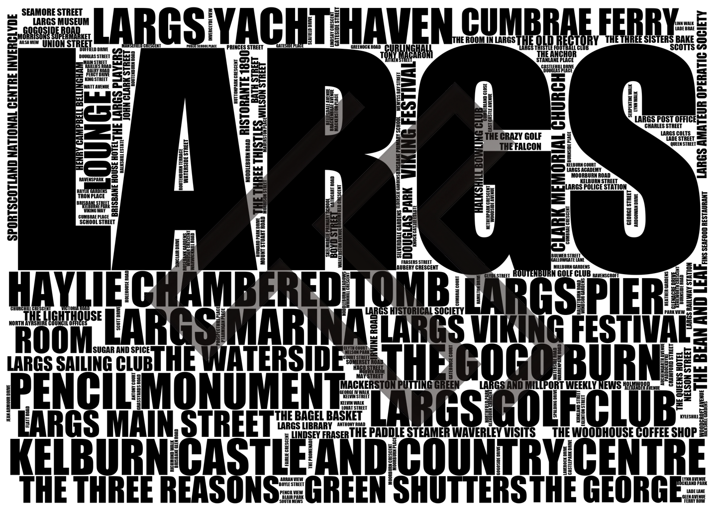 Largs - Premium Typographic Word Cloud Prints, Posters & Gifts