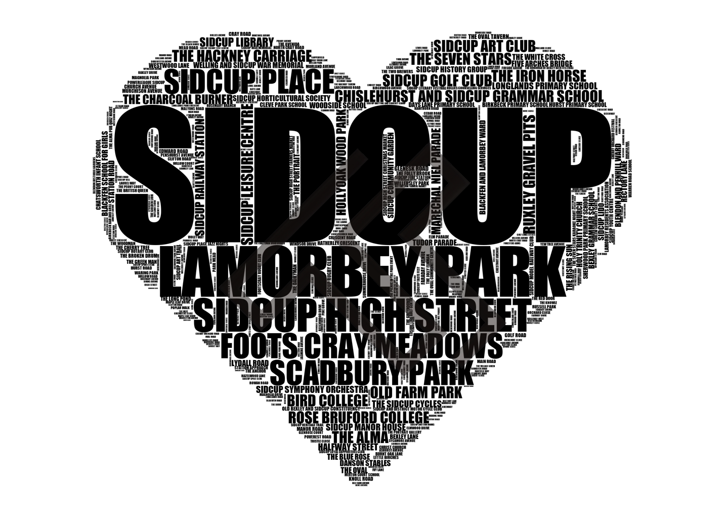 Sidcup - Premium Typographic Word Cloud Prints, Posters & Gifts