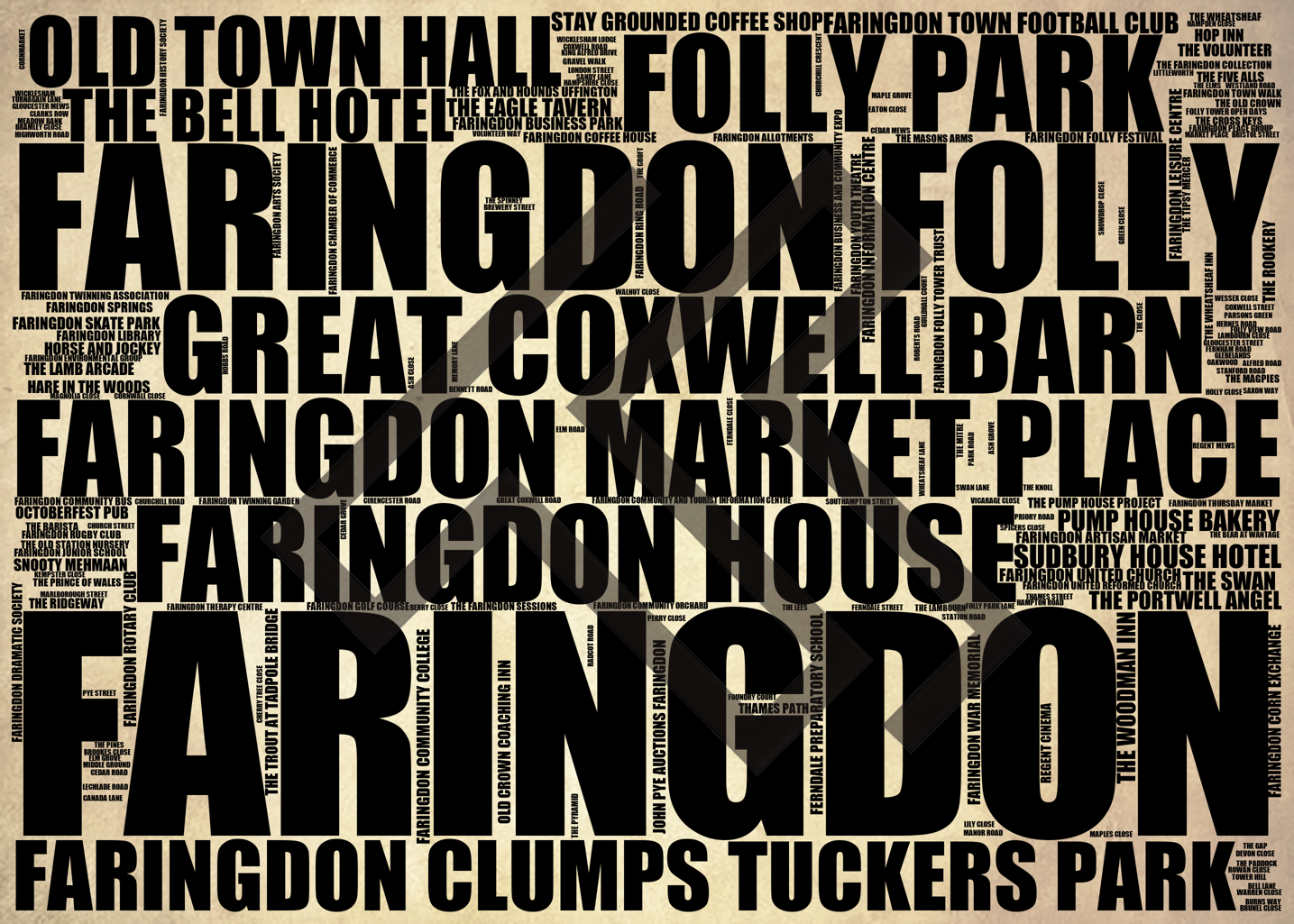 Faringdon - Premium Typographic Word Cloud Prints, Posters & Gifts