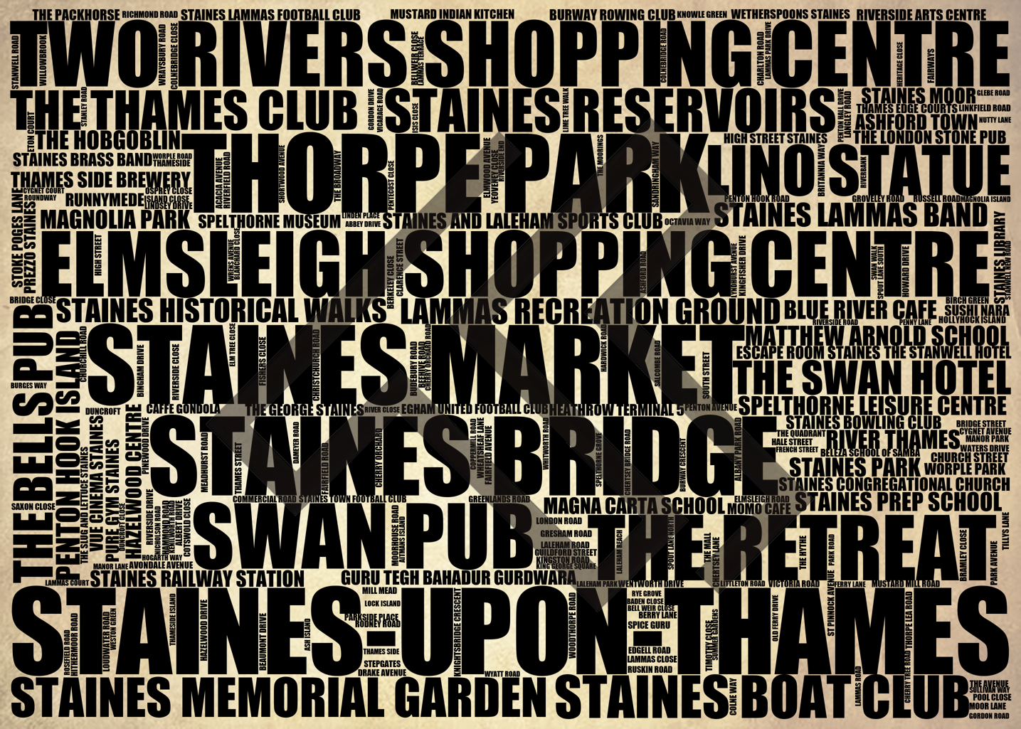 Staines-upon-Thames - Premium Typographic Word Cloud Prints, Posters & Gifts