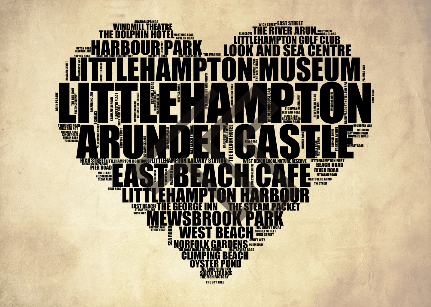 Littlehampton - Premium Typographic Word Cloud Prints, Posters & Gifts