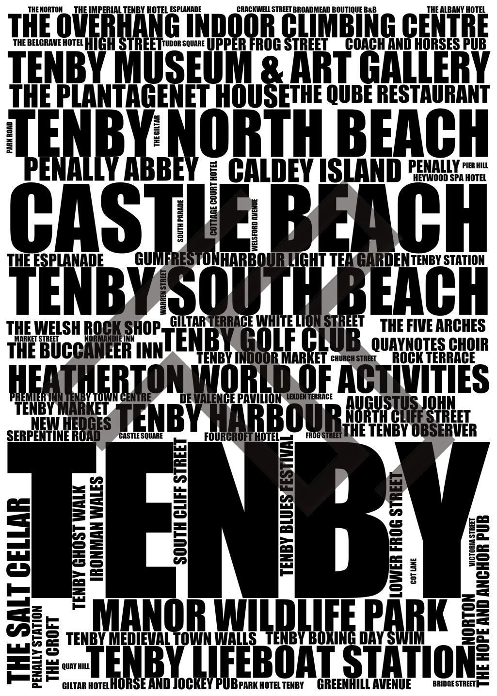 Tenby - Premium Typographic Word Cloud Prints, Posters & Gifts