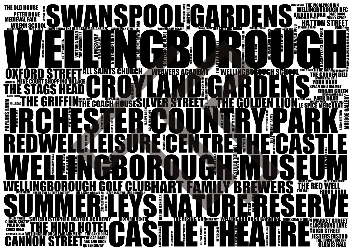 Wellingborough - Premium Typographic Word Cloud Prints, Posters & Gifts