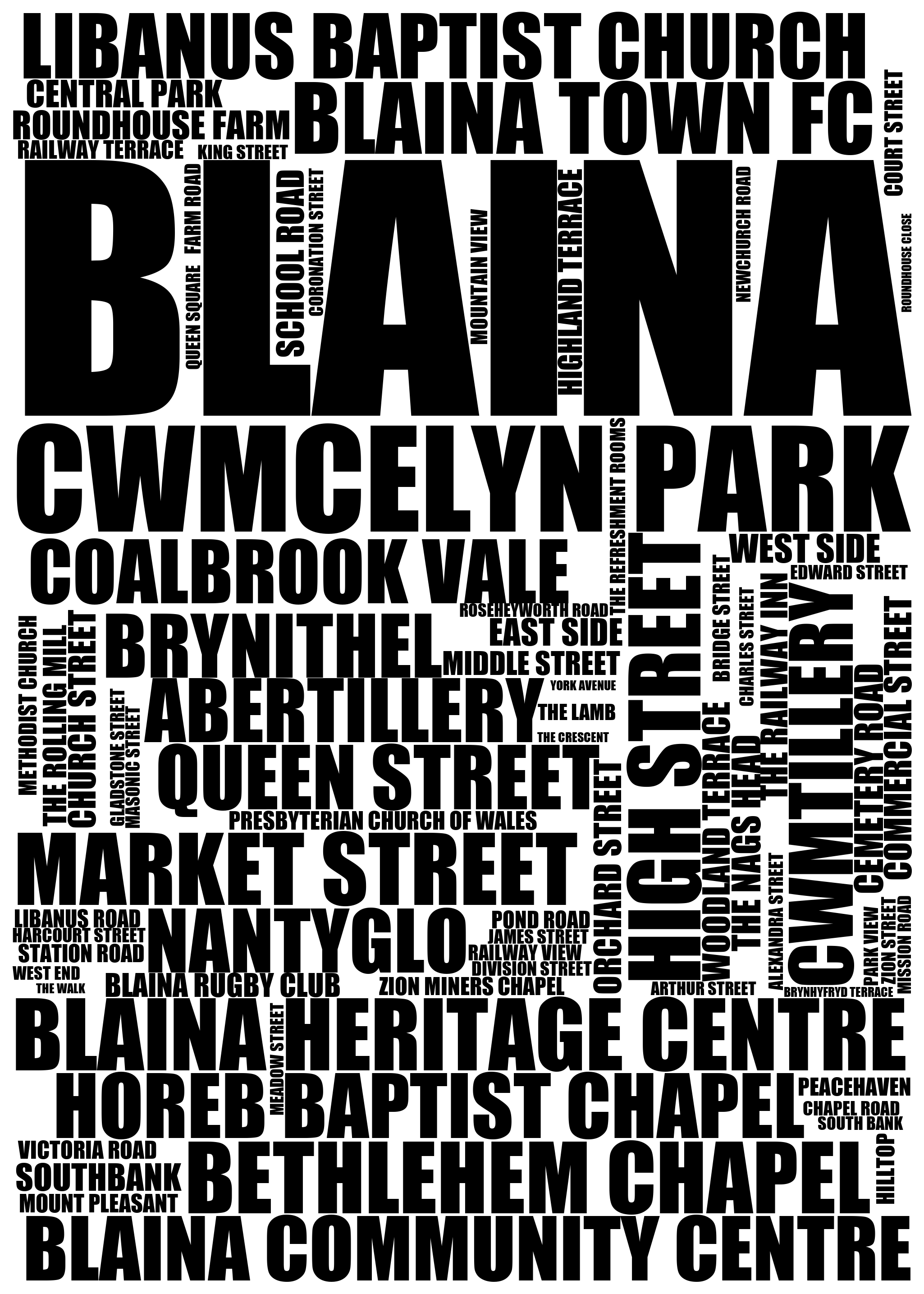 Blaina - Premium Typographic Word Cloud Prints, Posters & Gifts