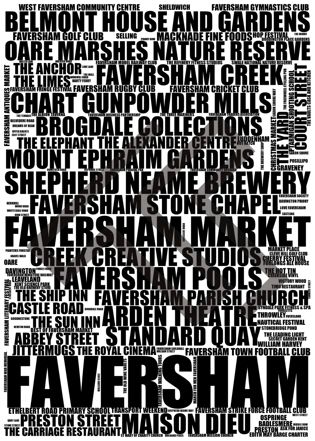 Faversham - Premium Typographic Word Cloud Prints, Posters & Gifts