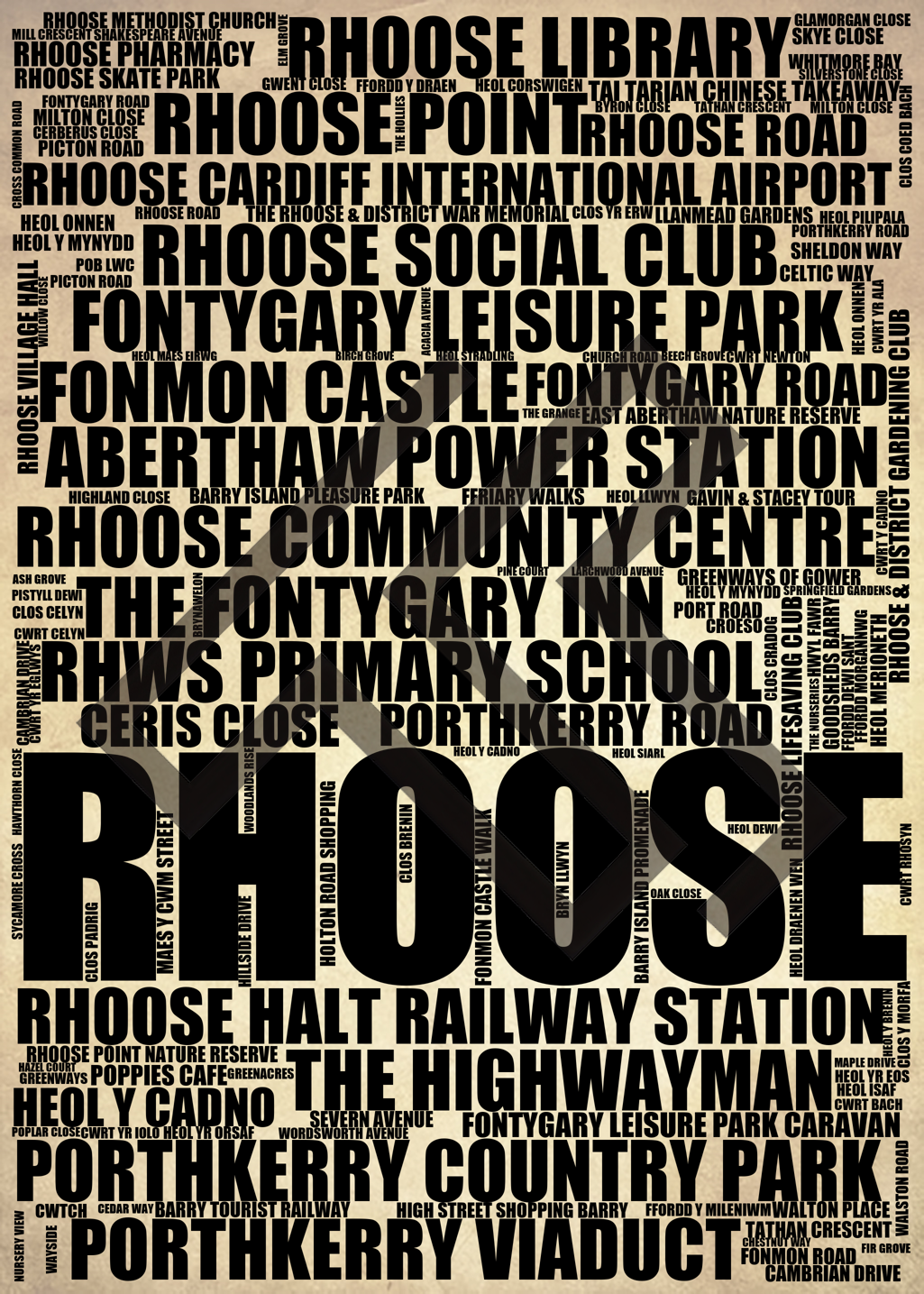 Rhoose - Premium Typographic Word Cloud Prints, Posters & Gifts