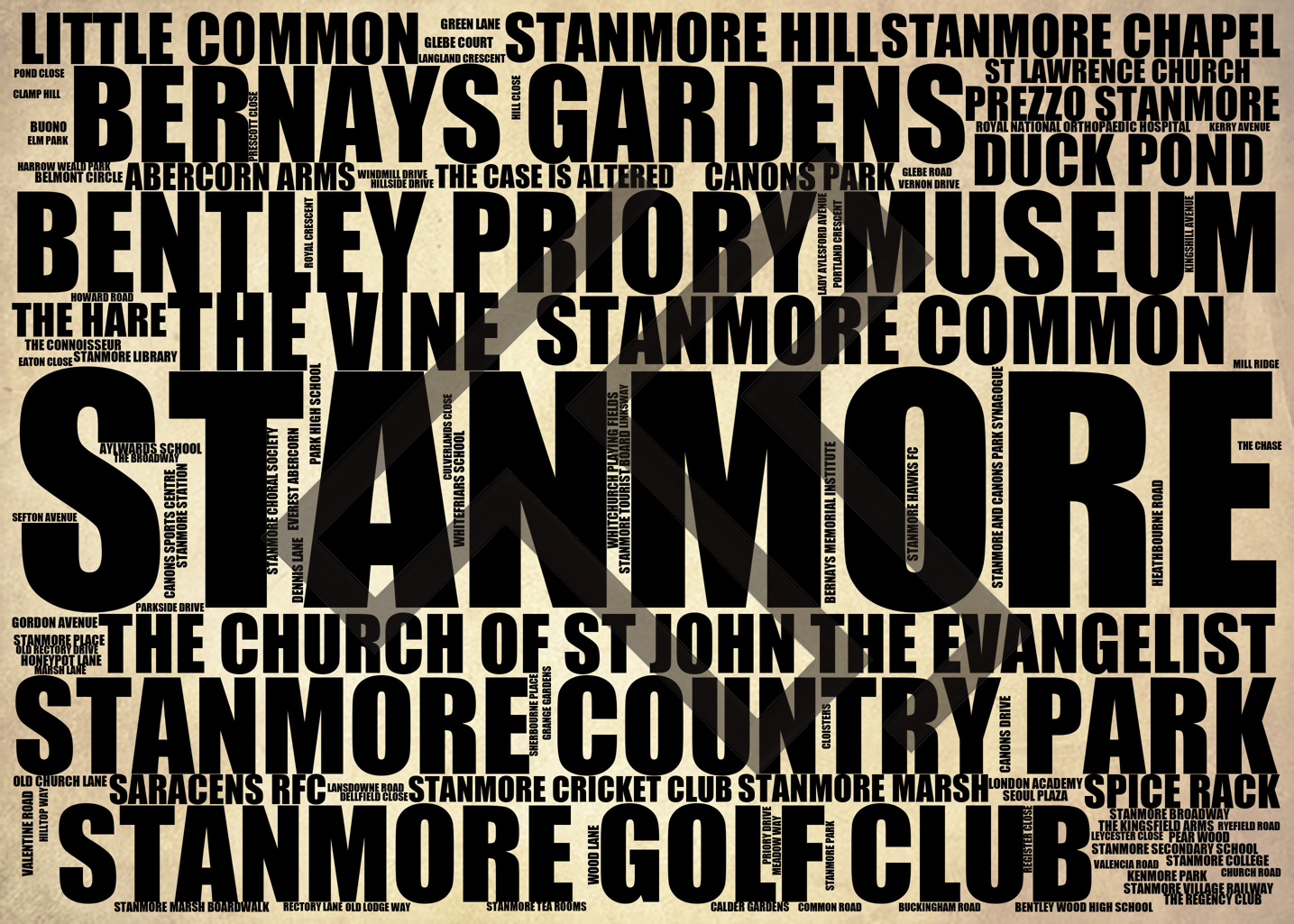 Stanmore - Premium Typographic Word Cloud Prints, Posters & Gifts