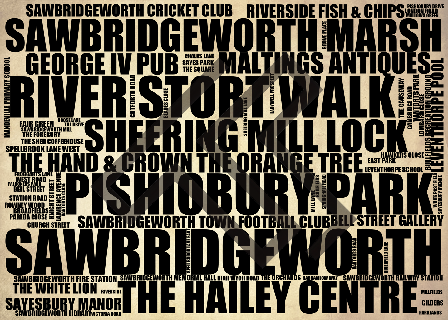 Sawbridgeworth - Premium Typographic Word Cloud Prints, Posters & Gifts