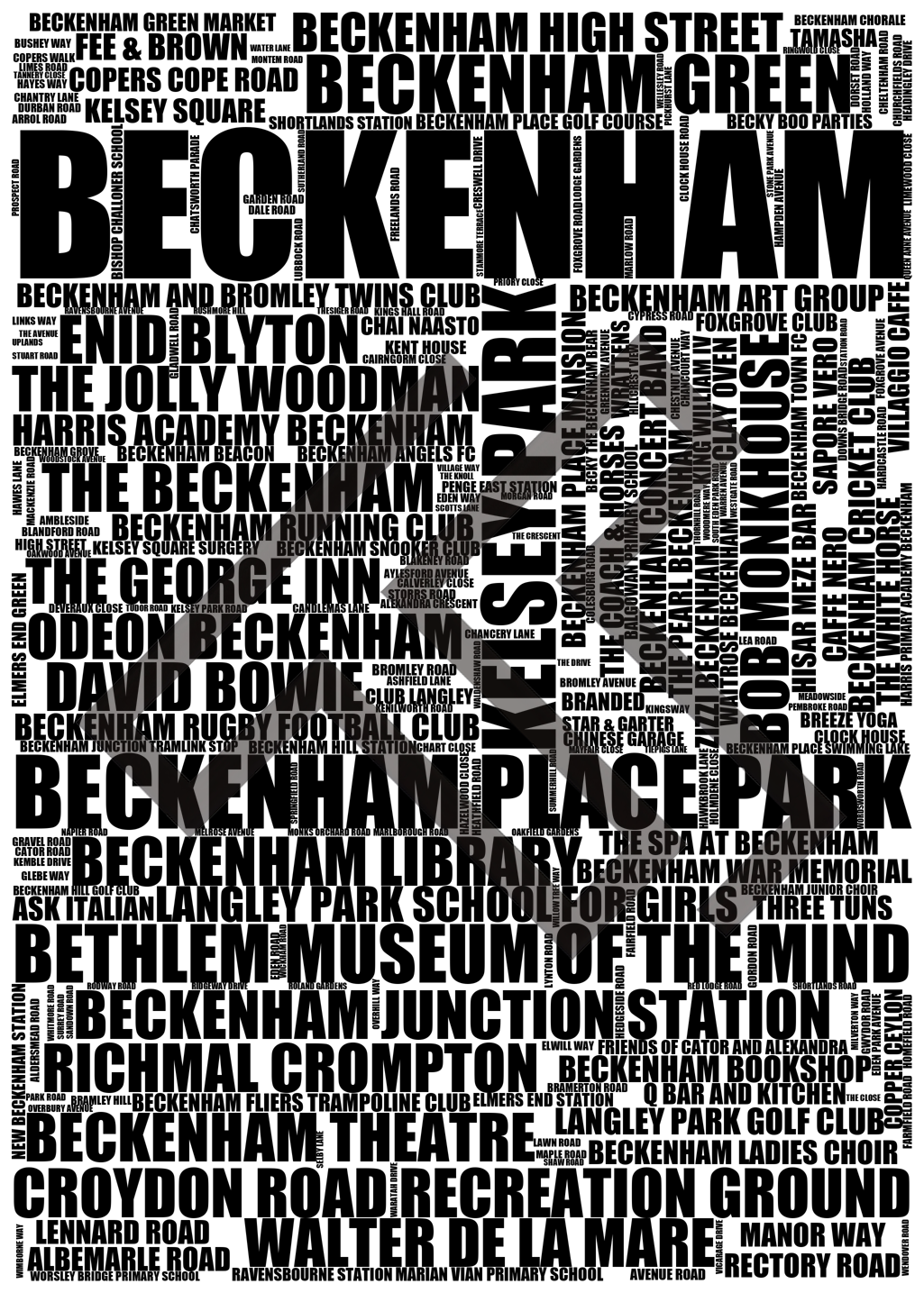 Beckenham - Premium Typographic Word Cloud Prints, Posters & Gifts