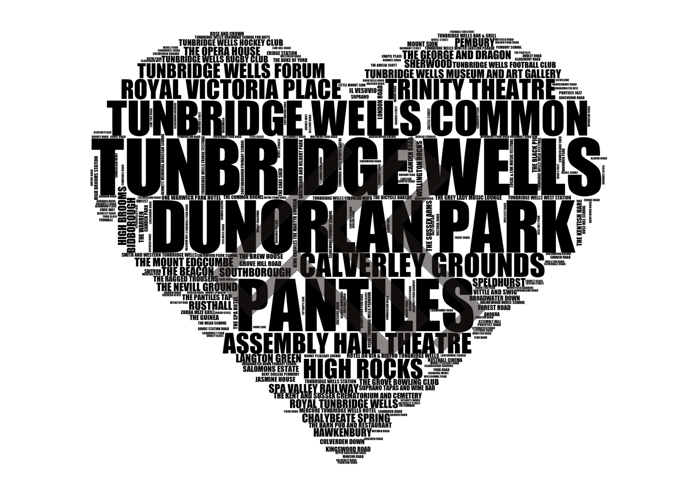 Tunbridge Wells - Premium Typographic Word Cloud Prints, Posters & Gifts