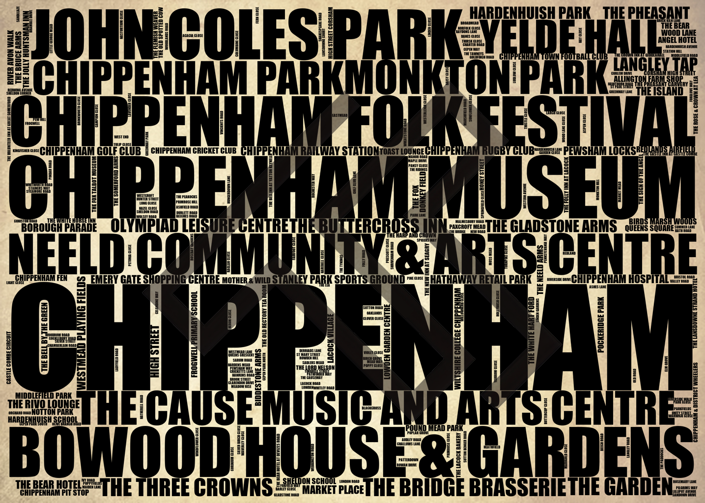 Chippenham - Premium Typographic Word Cloud Prints, Posters & Gifts