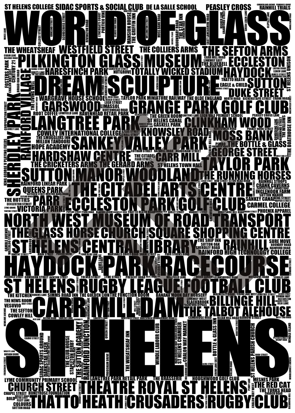 St Helens - Premium Typographic Word Cloud Prints, Posters & Gifts
