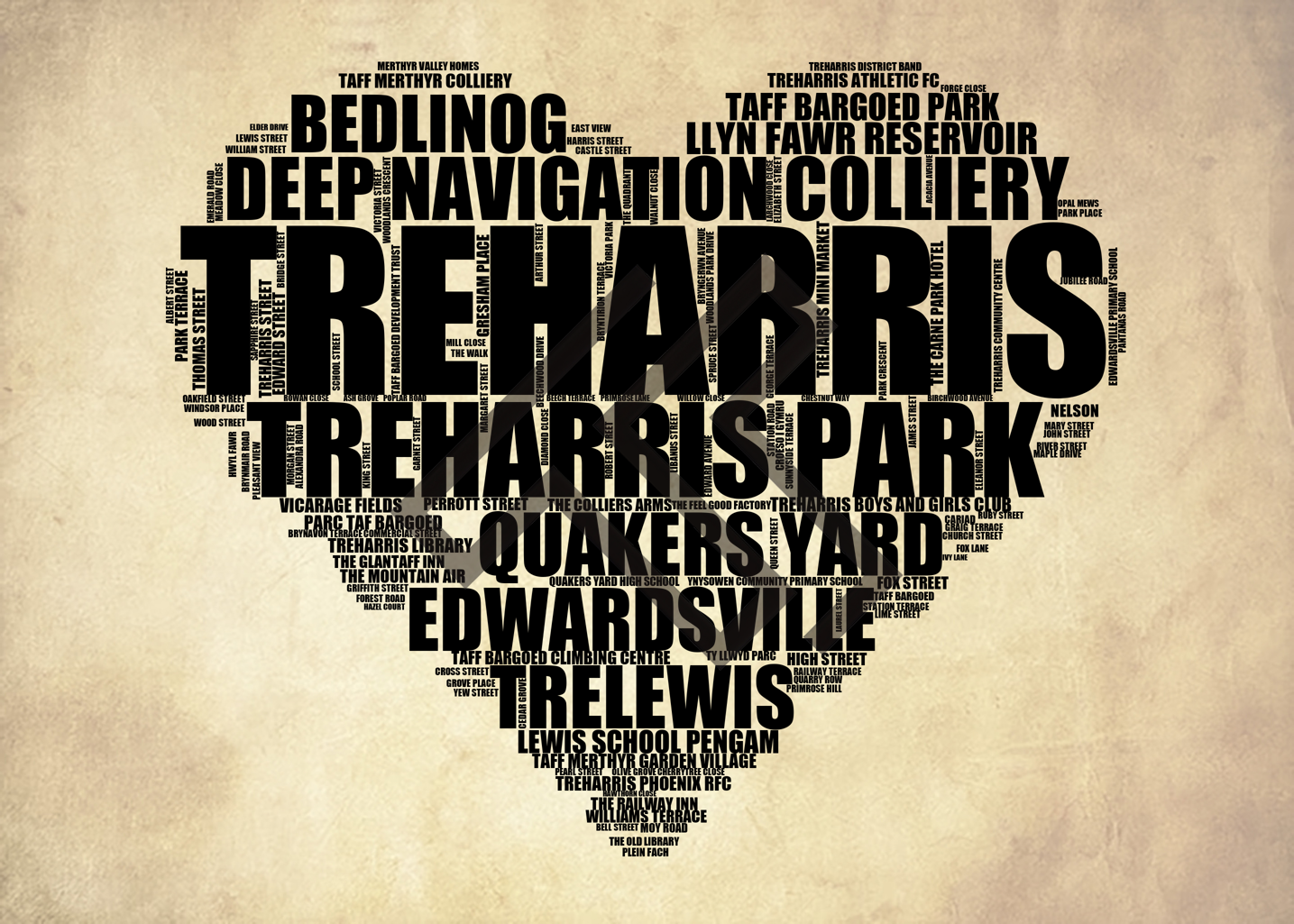 Treharris - Premium Typographic Word Cloud Prints, Posters & Gifts