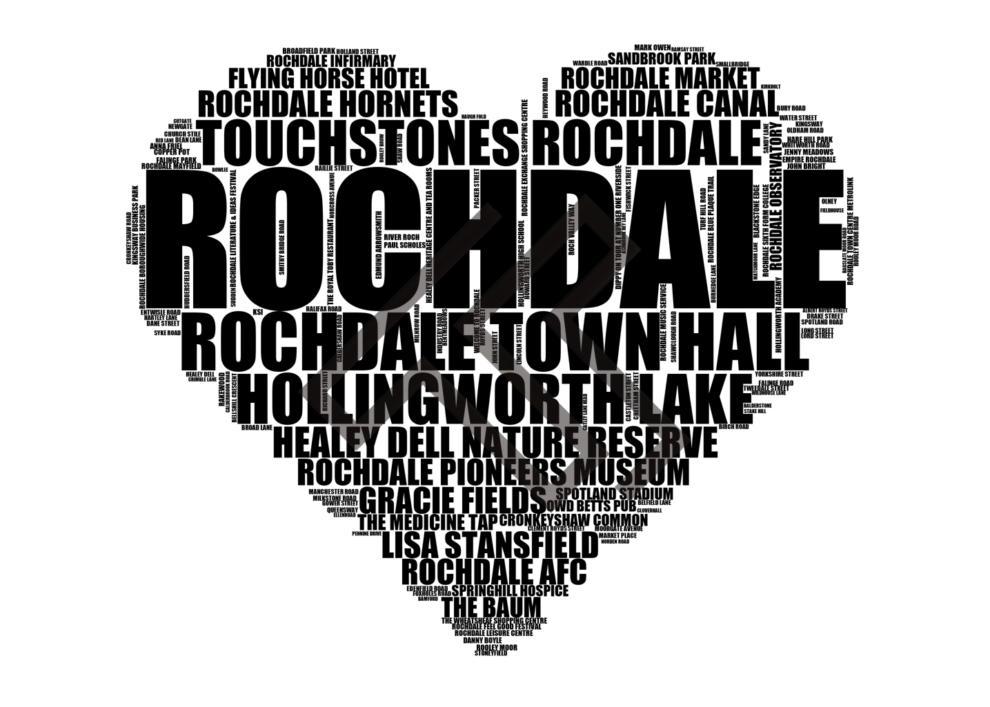 Rochdale - Premium Typographic Word Cloud Prints, Posters & Gifts