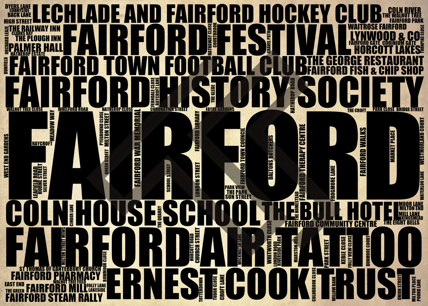 Fairford - Premium Typographic Word Cloud Prints, Posters & Gifts