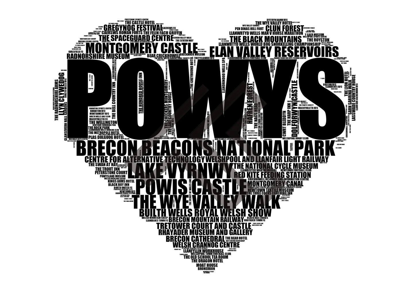Powys - Premium Typographic Word Cloud Prints, Posters & Gifts