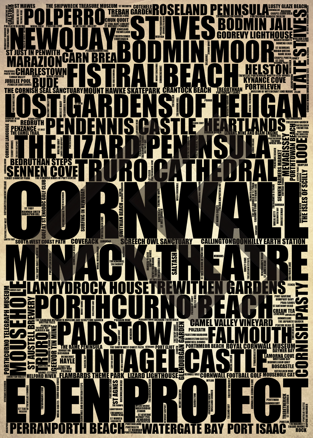 Cornwall - Premium Typographic Word Cloud Prints, Posters & Gifts