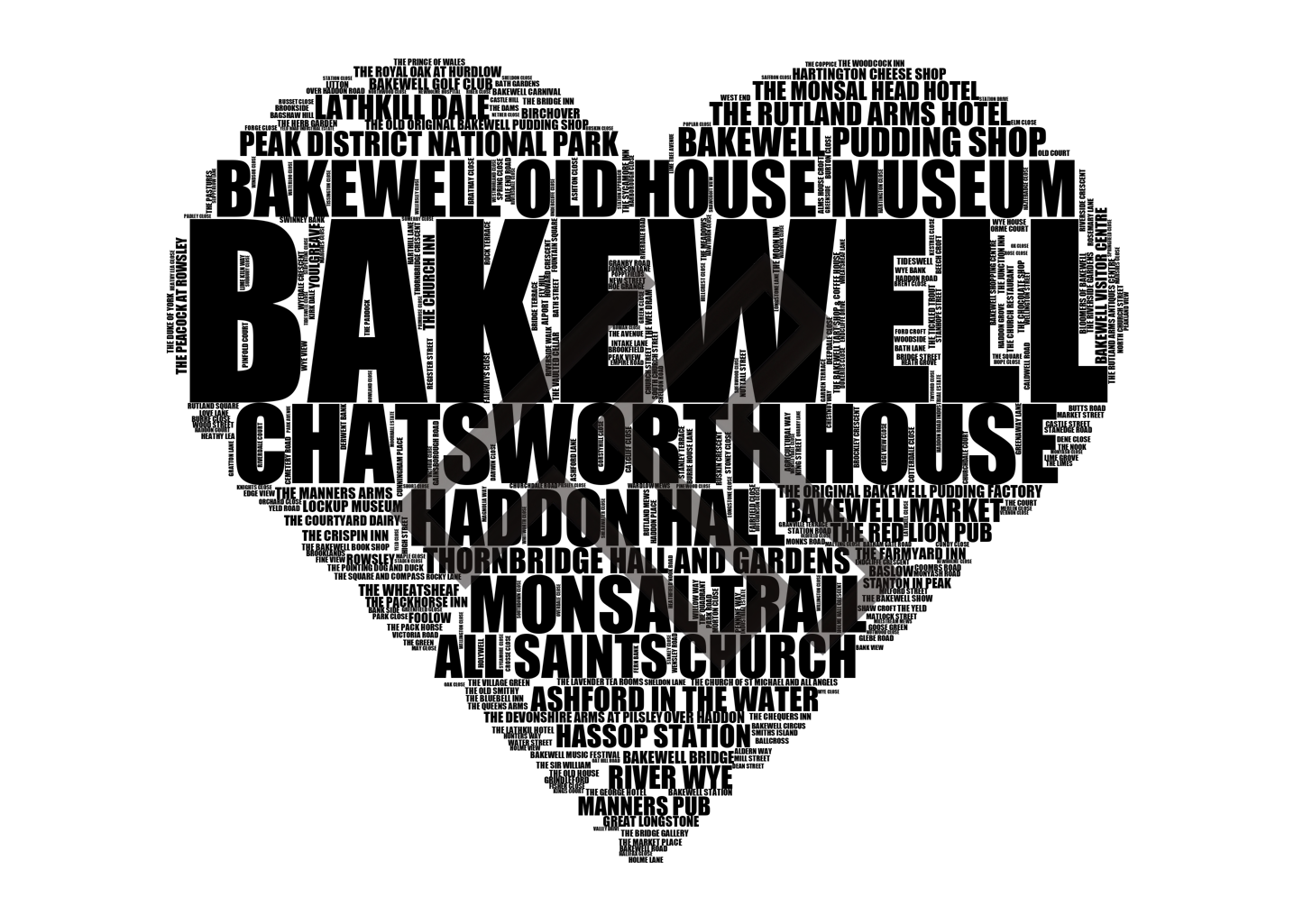 Bakewell - Premium Typographic Word Cloud Prints, Posters & Gifts