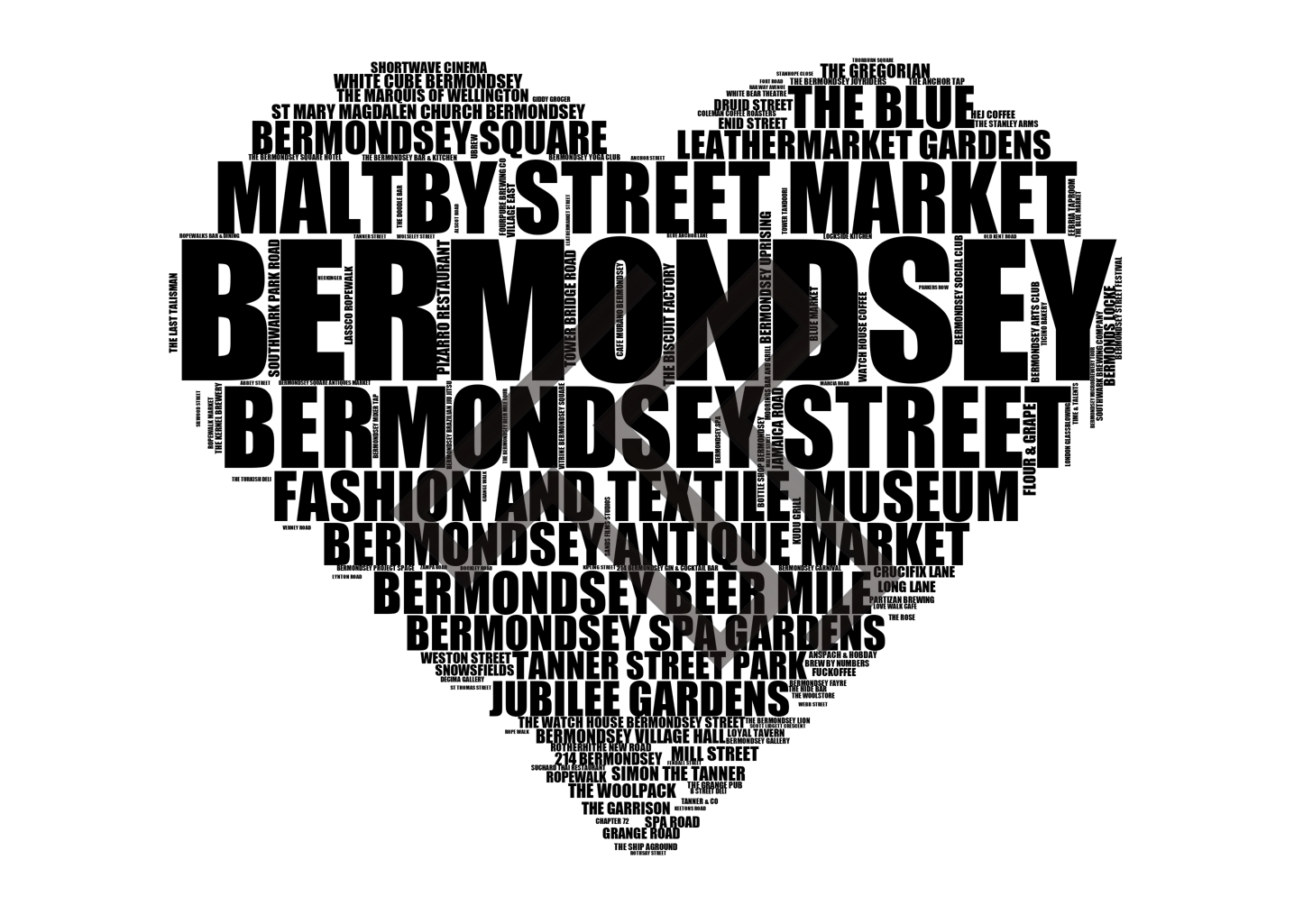 Bermondsey - Premium Typographic Word Cloud Prints, Posters & Gifts