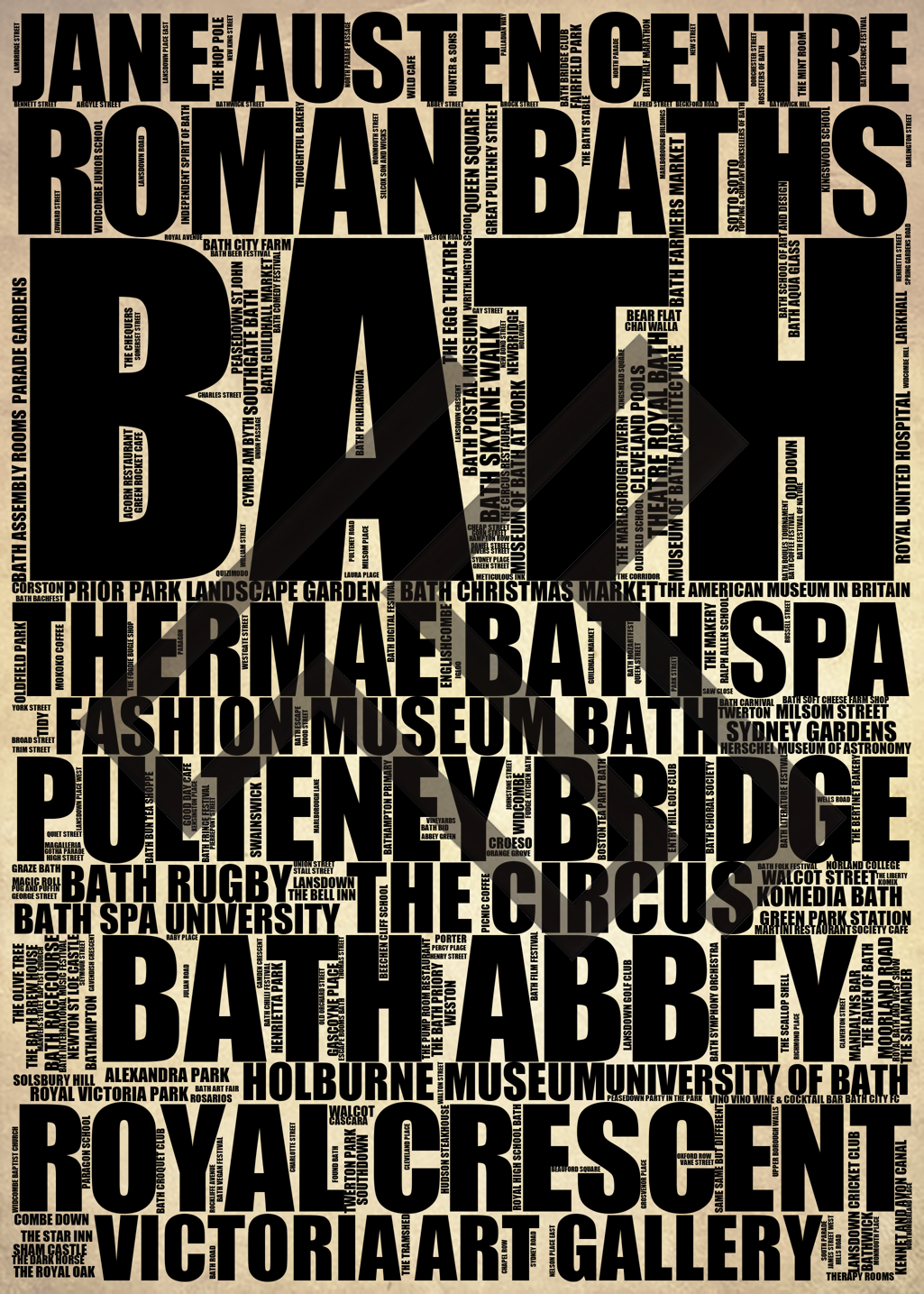 Bath - Premium Typographic Word Cloud Prints, Posters & Gifts