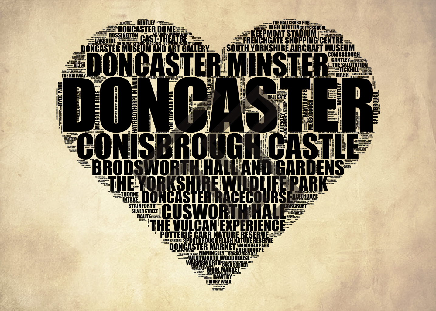 Doncaster - Premium Typographic Word Cloud Prints, Posters & Gifts