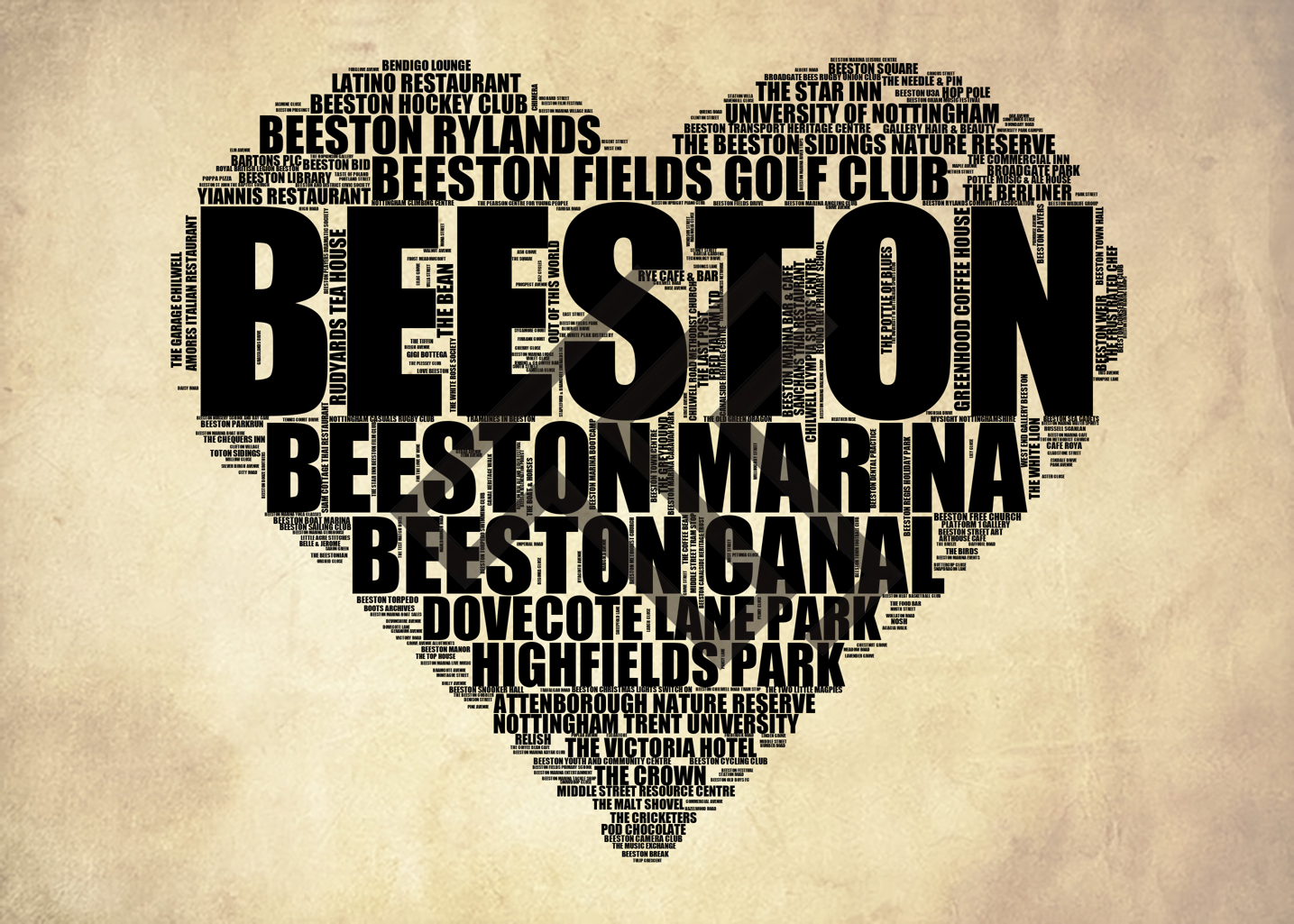 Beeston - Premium Typographic Word Cloud Prints, Posters & Gifts