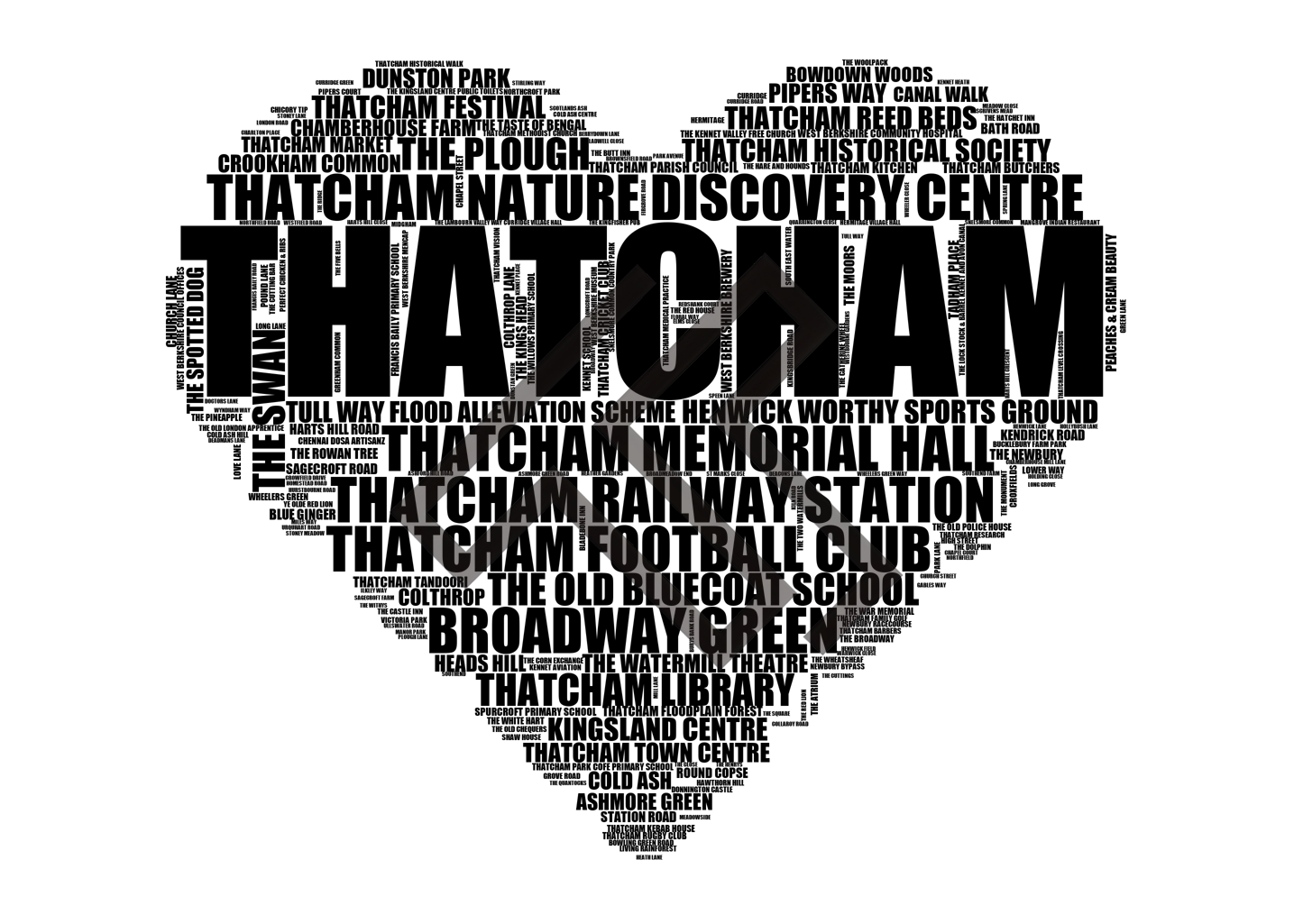Thatcham - Premium Typographic Word Cloud Prints, Posters & Gifts