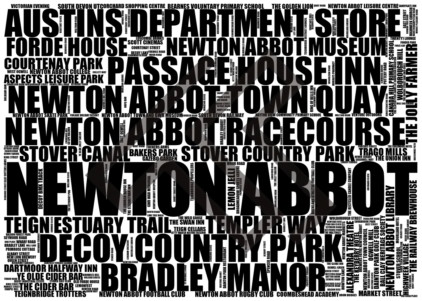 Newton Abbot - Premium Typographic Word Cloud Prints, Posters & Gifts
