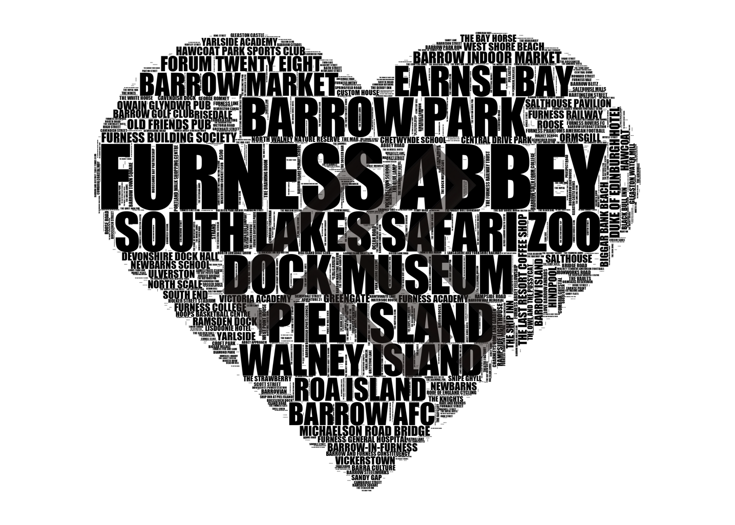 Barrow-in-Furness - Premium Typographic Word Cloud Prints, Posters & Gifts