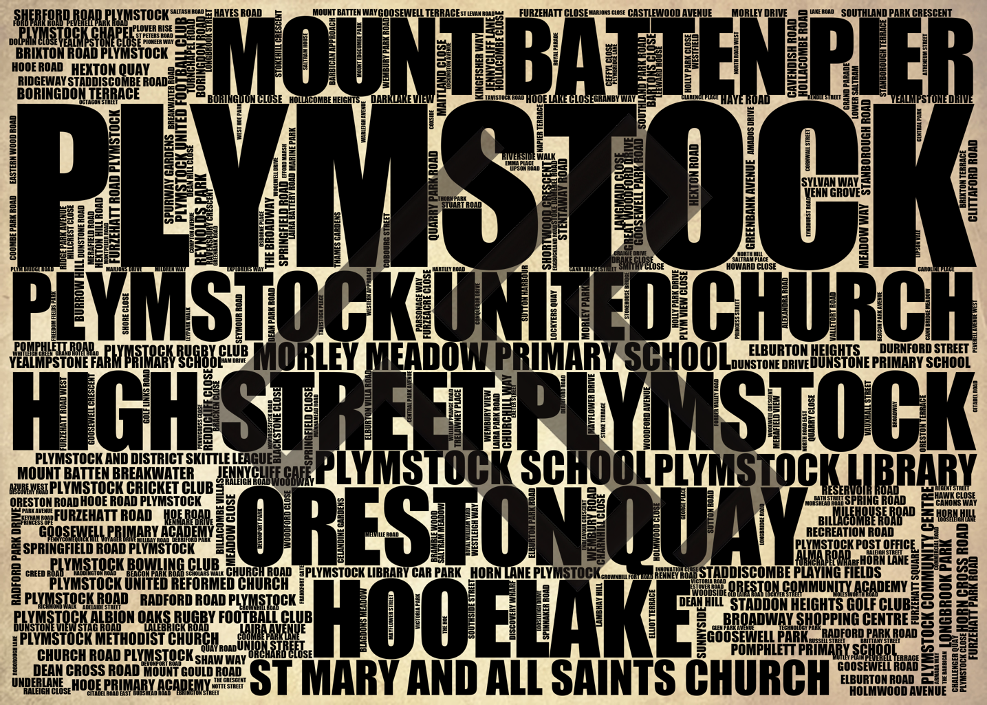 Plymstock - Premium Typographic Word Cloud Prints, Posters & Gifts