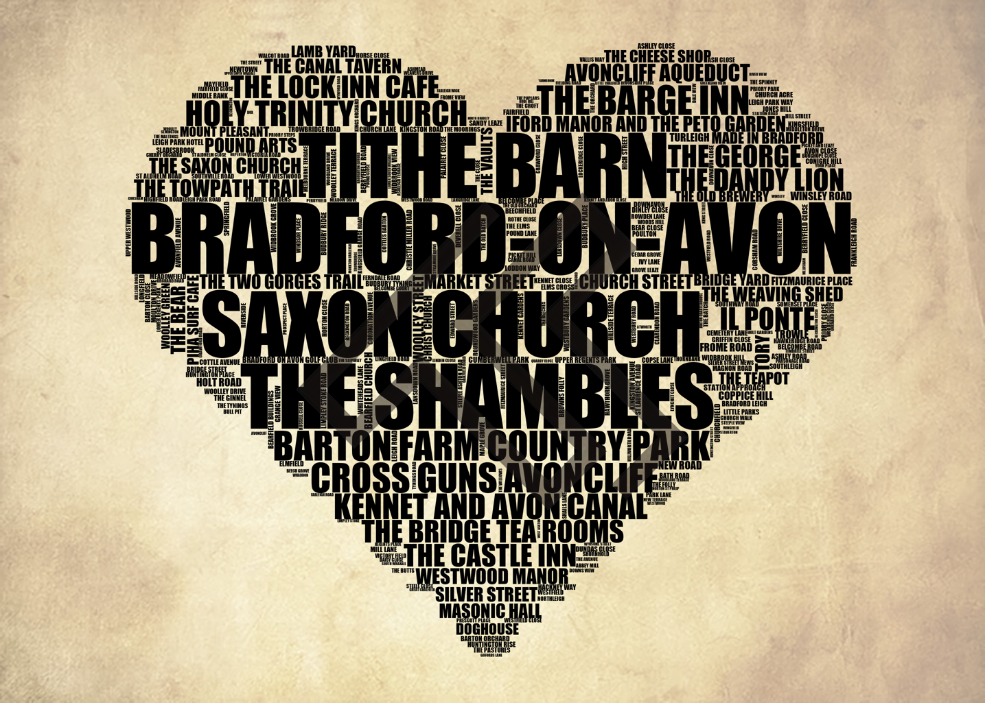 Bradford-on-Avon - Premium Typographic Word Cloud Prints, Posters & Gifts