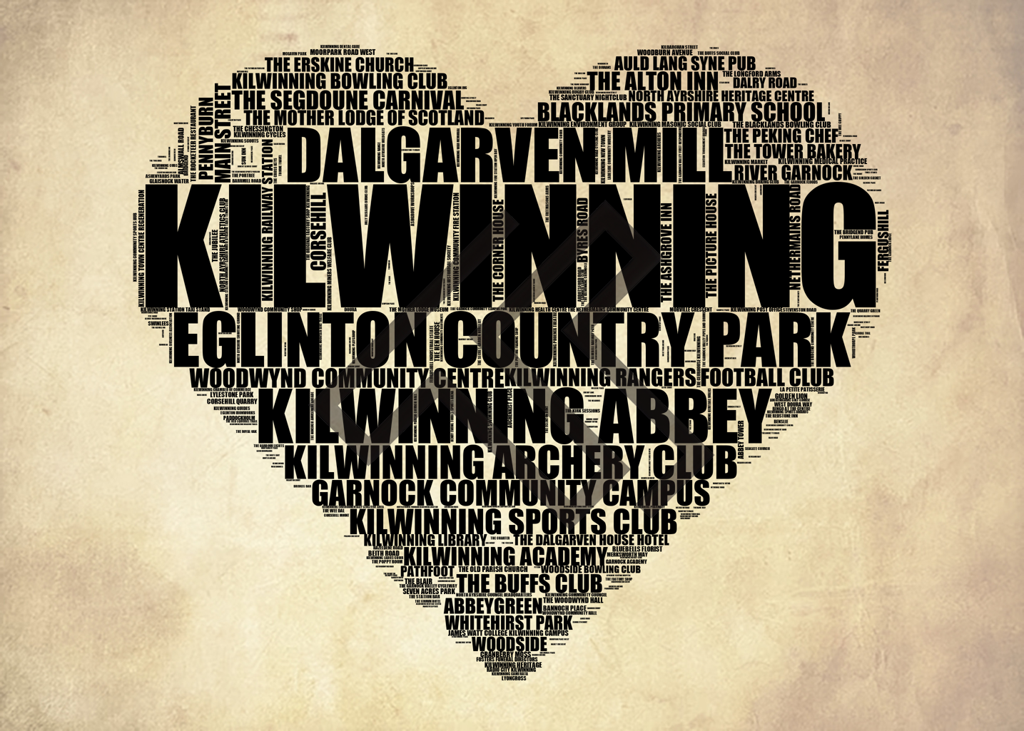 Kilwinning - Premium Typographic Word Cloud Prints, Posters & Gifts