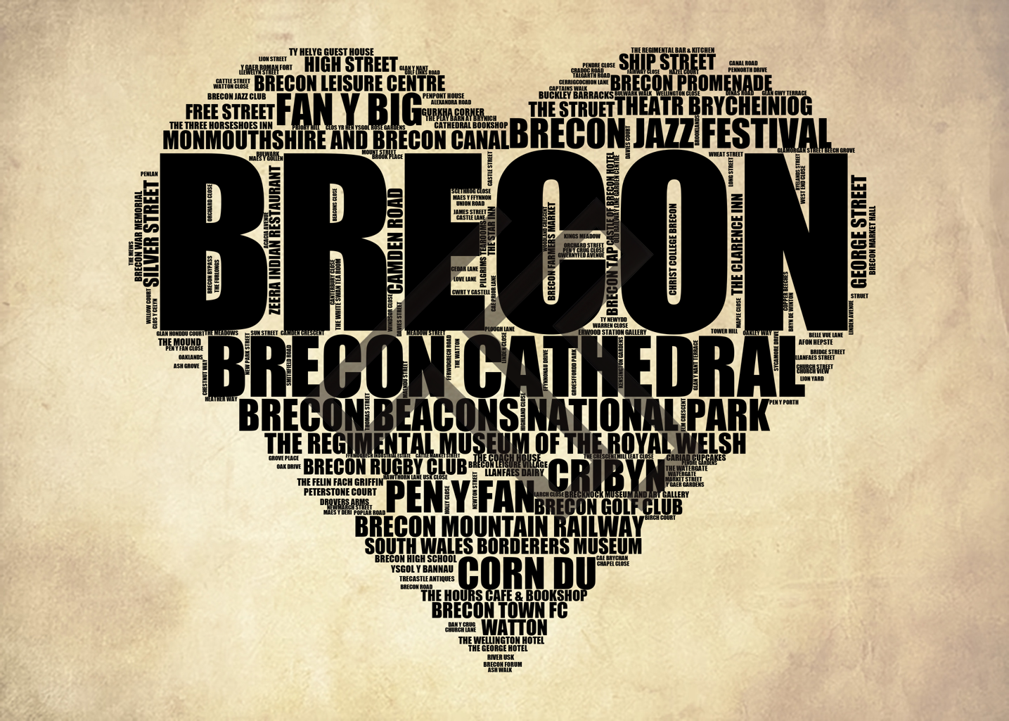 Brecon - Premium Typographic Word Cloud Prints, Posters & Gifts