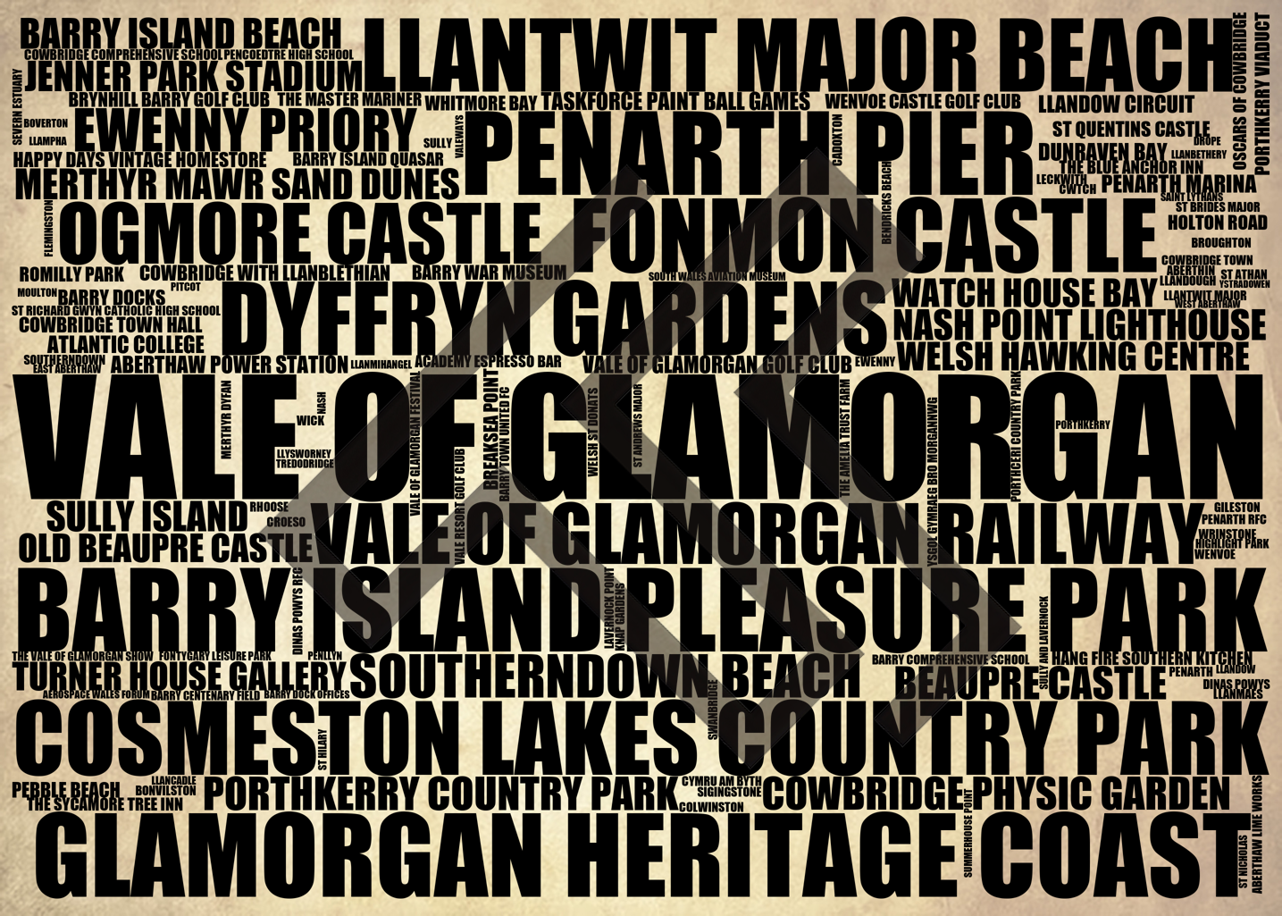 Vale of Glamorgan - Premium Typographic Word Cloud Prints, Posters & Gifts