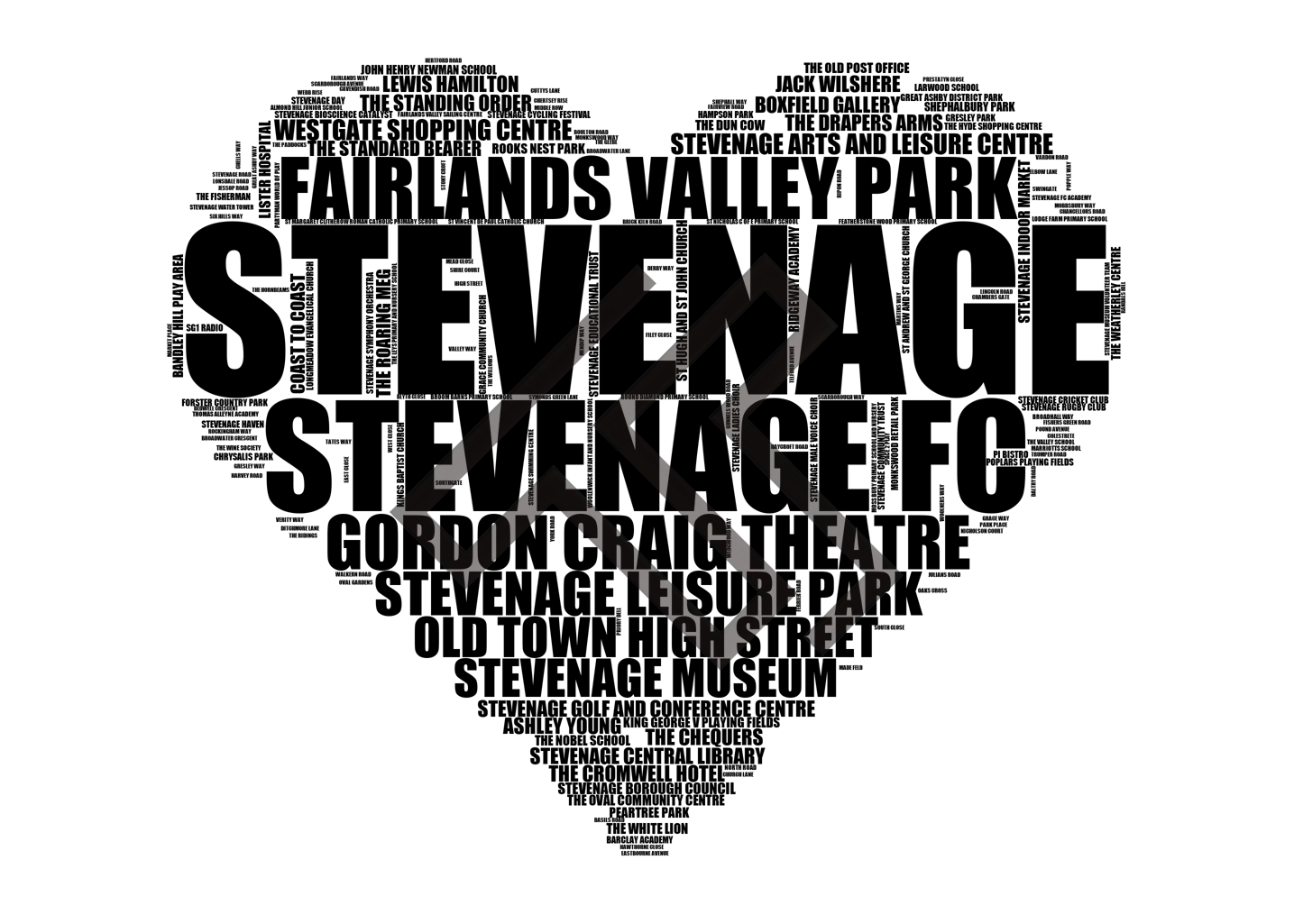 Stevenage - Premium Typographic Word Cloud Prints, Posters & Gifts