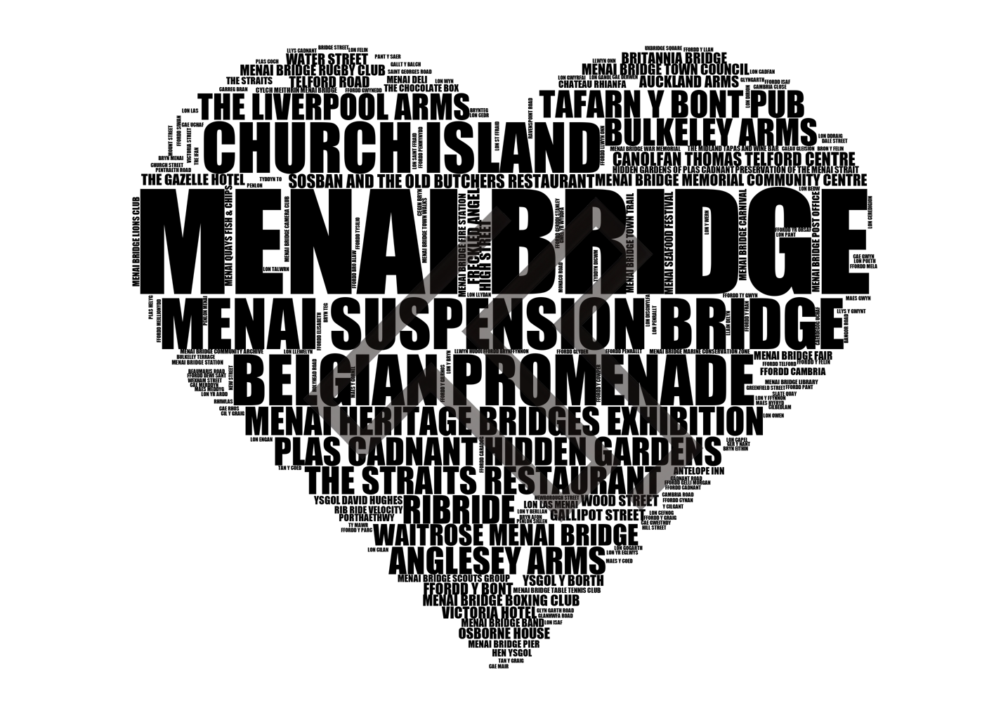 Menai Bridge - Premium Typographic Word Cloud Prints, Posters & Gifts