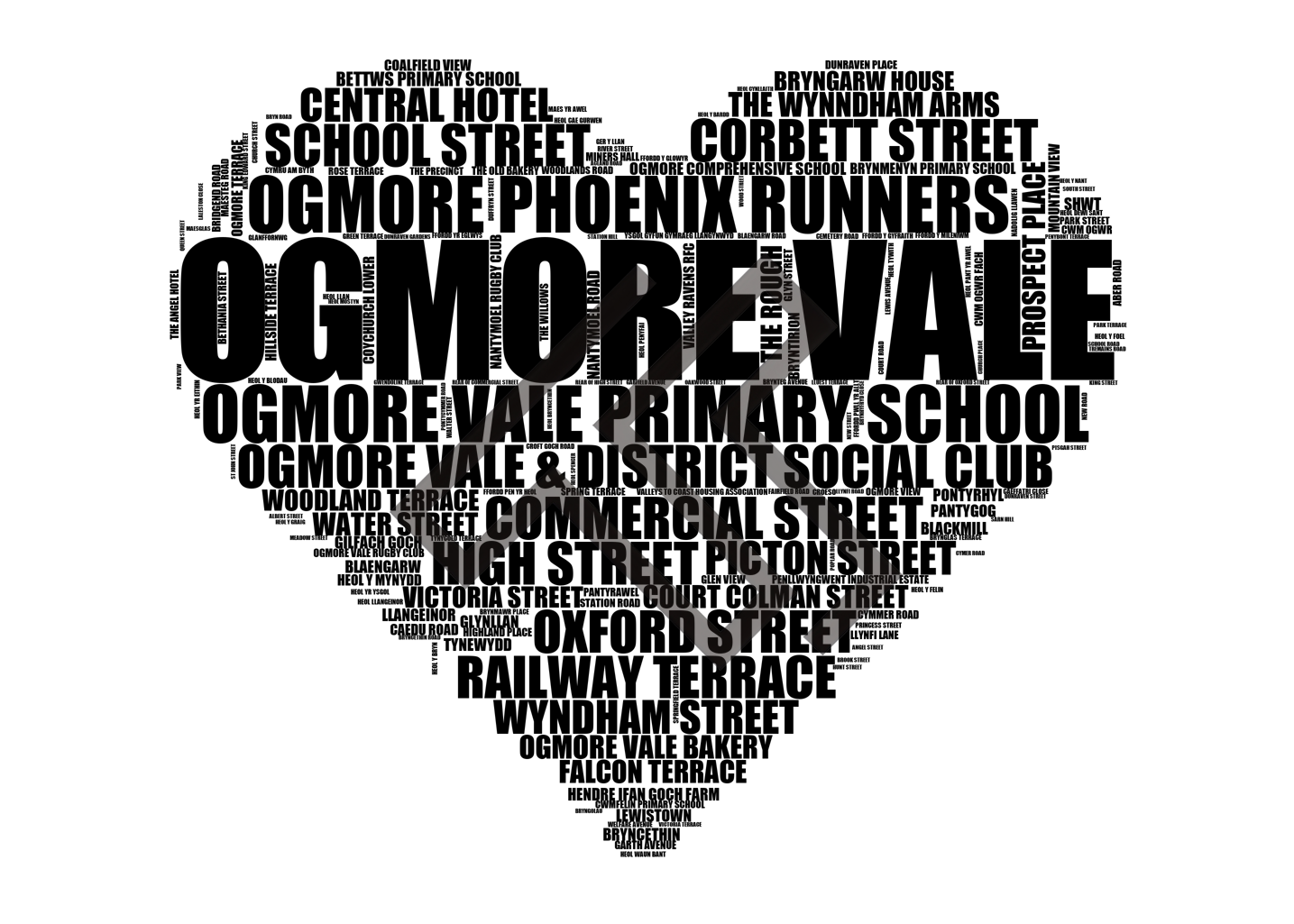 Ogmore Vale - Premium Typographic Word Cloud Prints, Posters & Gifts