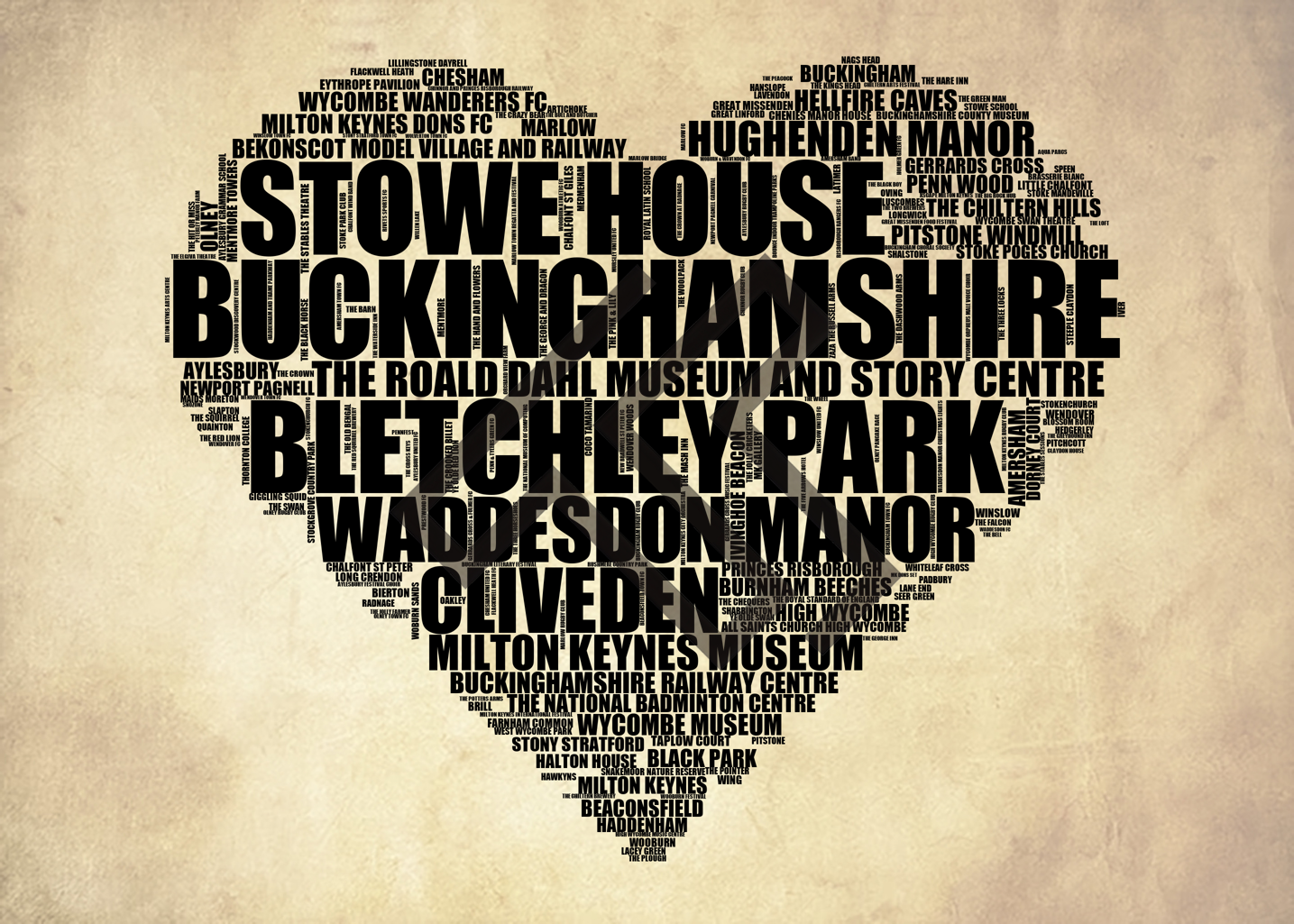 Buckinghamshire - Premium Typographic Word Cloud Prints, Posters & Gifts