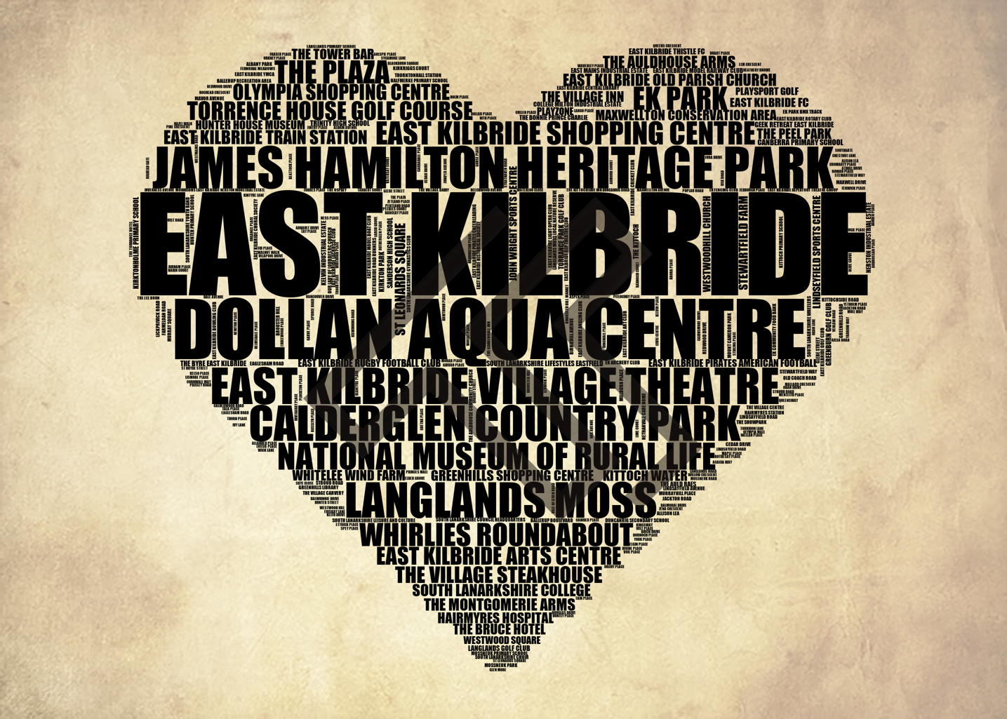 East Kilbride - Premium Typographic Word Cloud Prints, Posters & Gifts