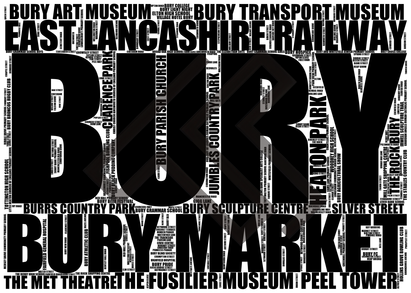 Bury - Premium Typographic Word Cloud Prints, Posters & Gifts