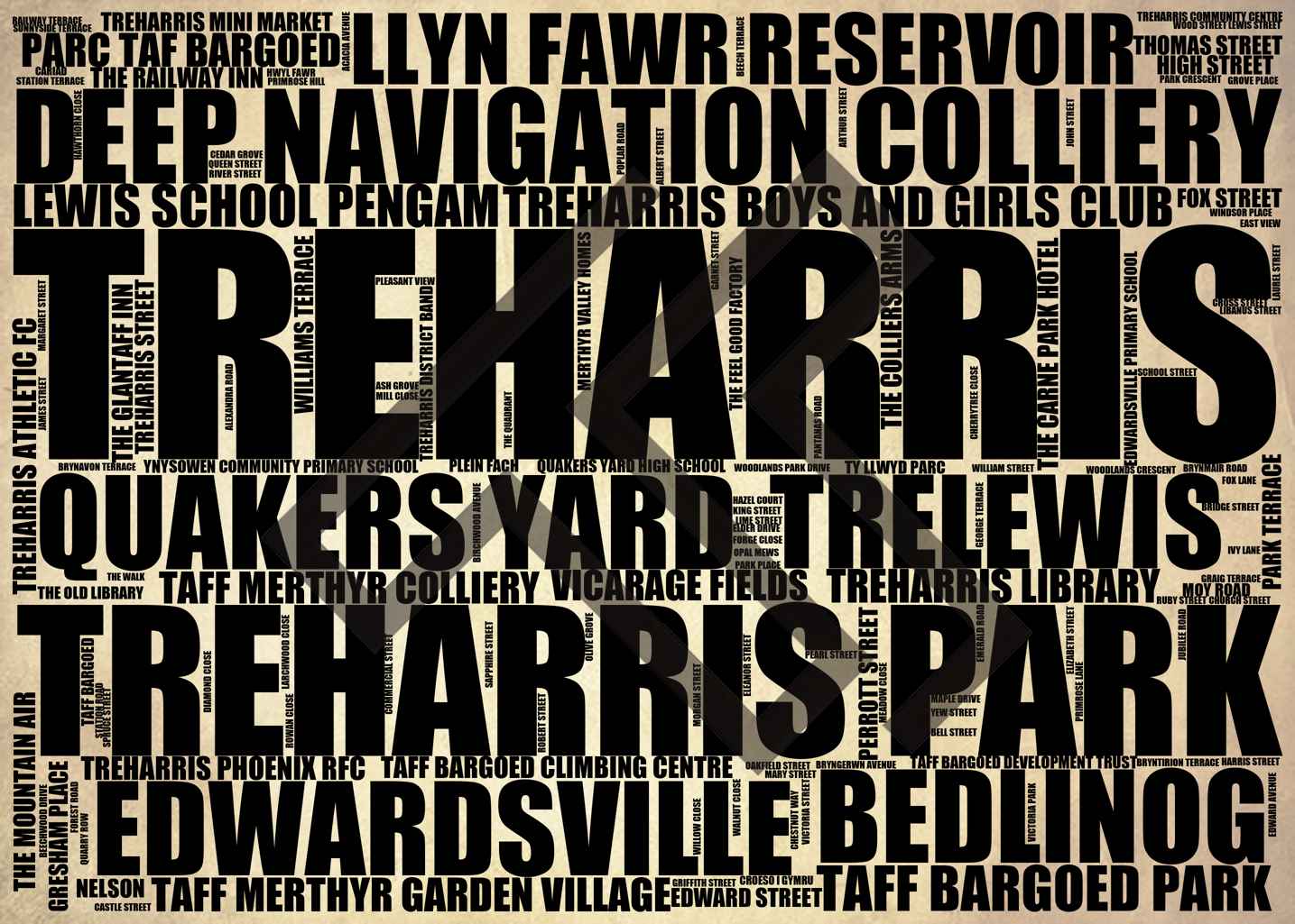 Treharris - Premium Typographic Word Cloud Prints, Posters & Gifts