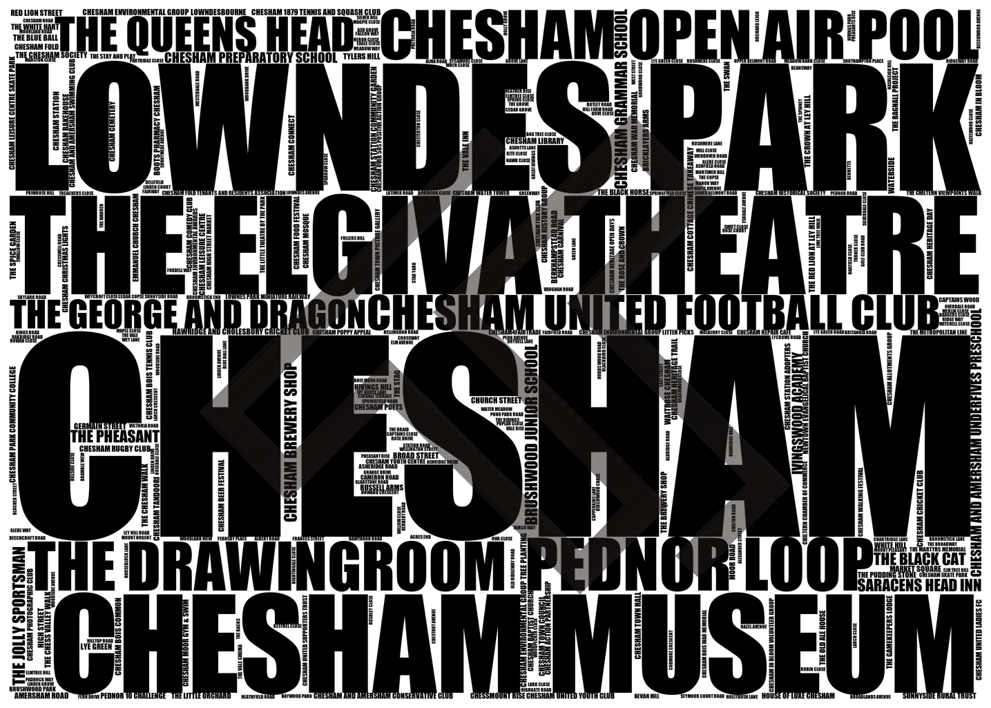 Chesham - Premium Typographic Word Cloud Prints, Posters & Gifts