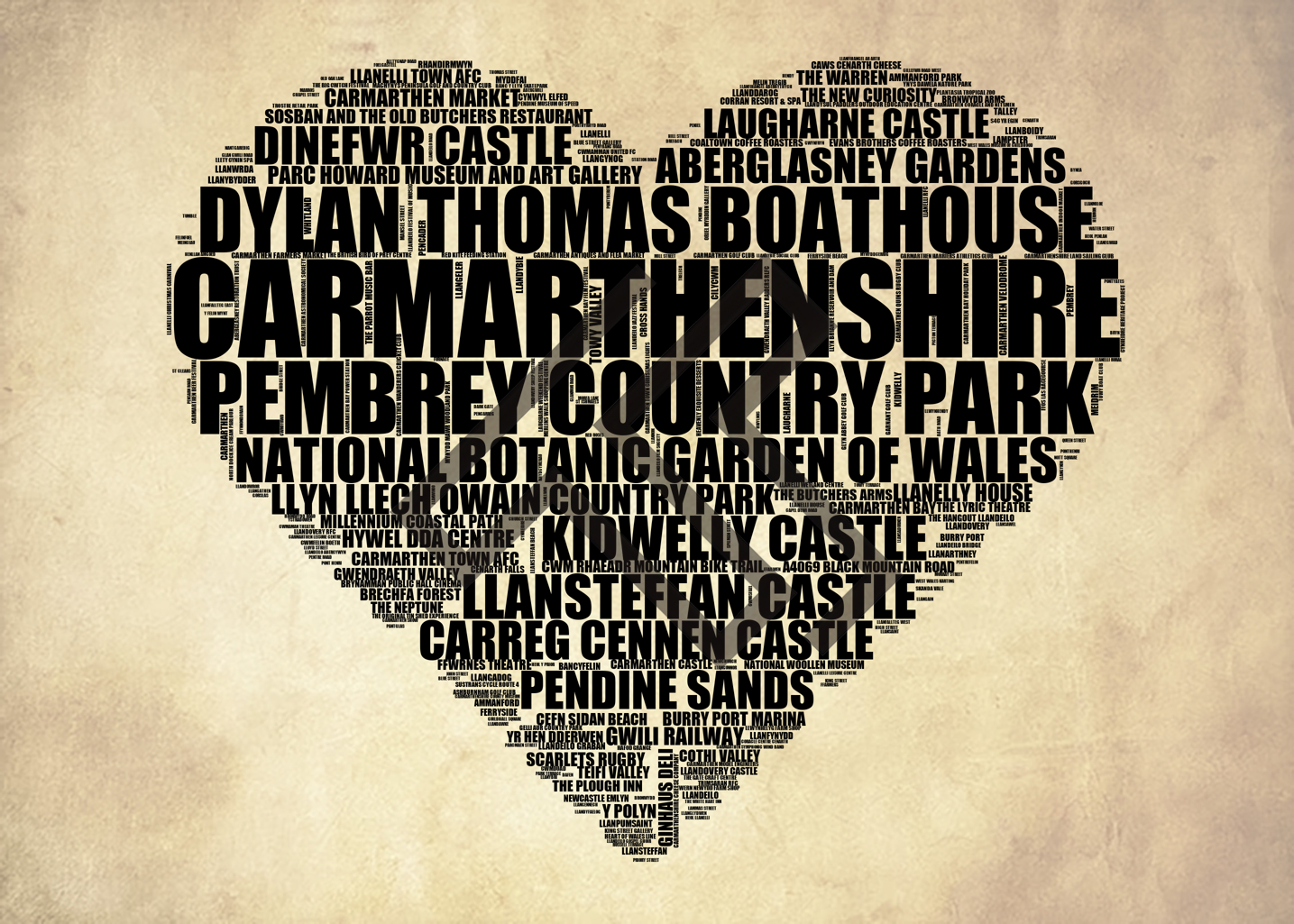 Carmarthenshire - Premium Typographic Word Cloud Prints, Posters & Gifts