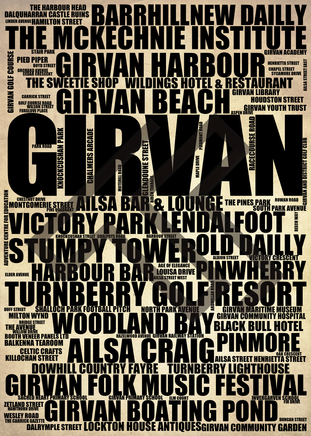 Girvan - Premium Typographic Word Cloud Prints, Posters & Gifts