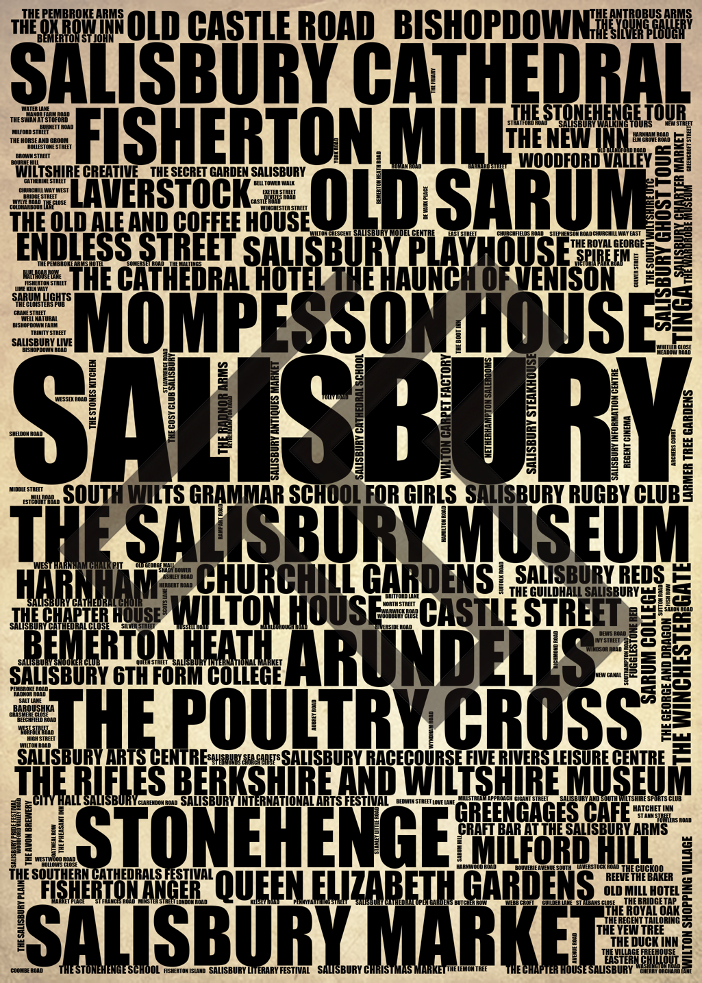 Salisbury - Premium Typographic Word Cloud Prints, Posters & Gifts