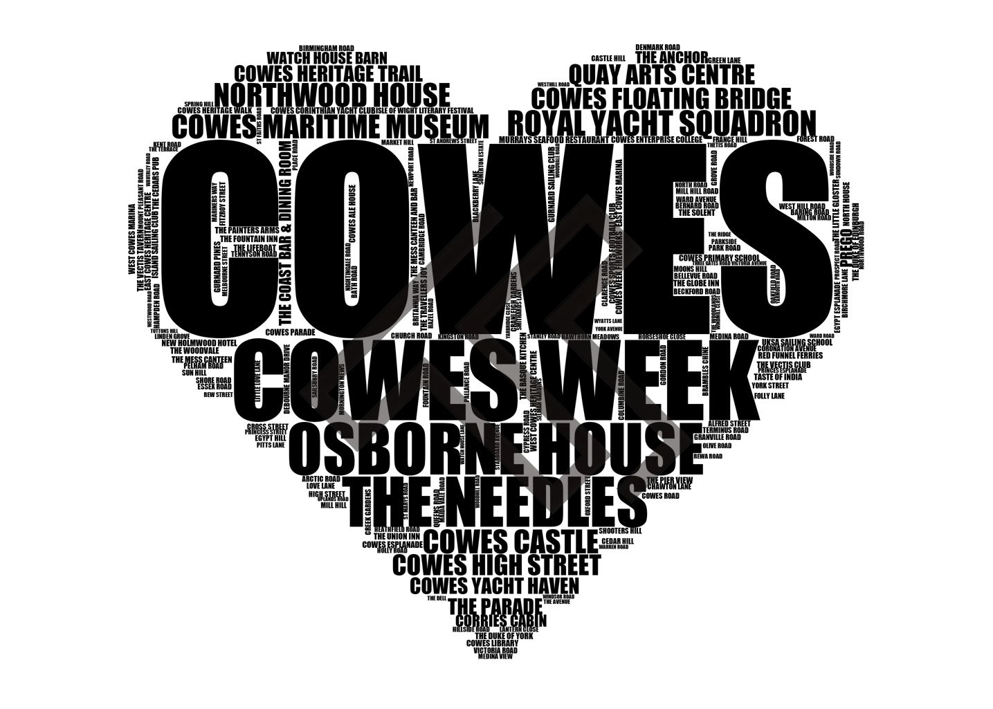 Cowes - Premium Typographic Word Cloud Prints, Posters & Gifts