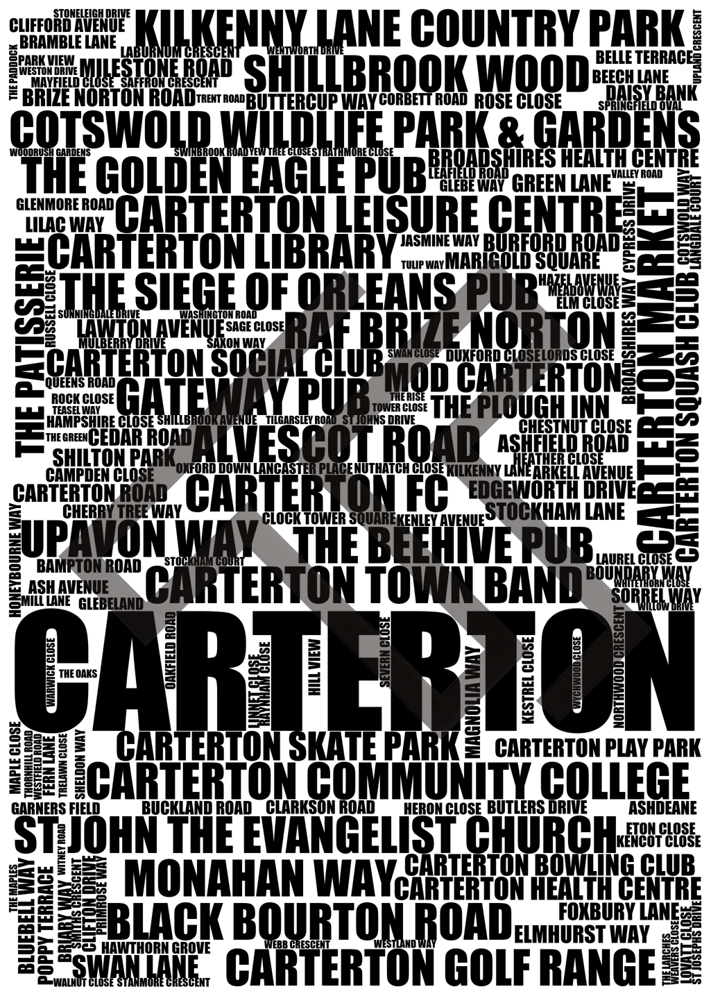 Carterton - Premium Typographic Word Cloud Prints, Posters & Gifts